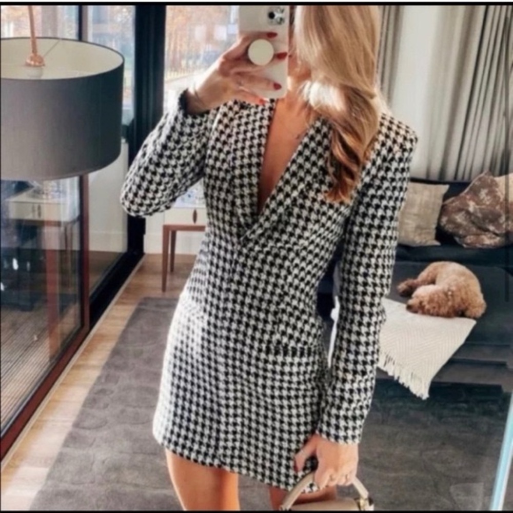 ZARA Women’s checkered tweed blazer dress